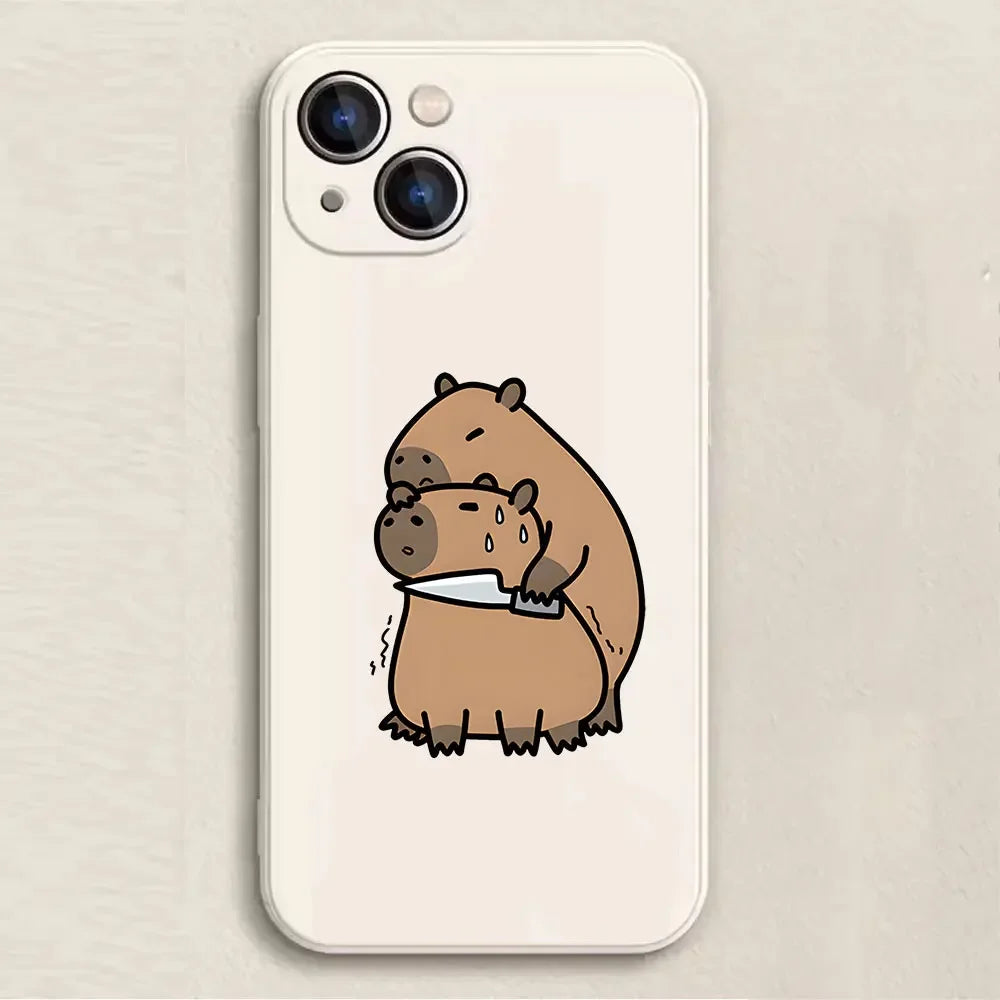 Funny Cartoon Animal Capybara Couple Phone Case for iPhone 16 15 14 13 12 11 Pro Max Mini 7 8 Plus SE4 16E Shockproof Soft Cover
