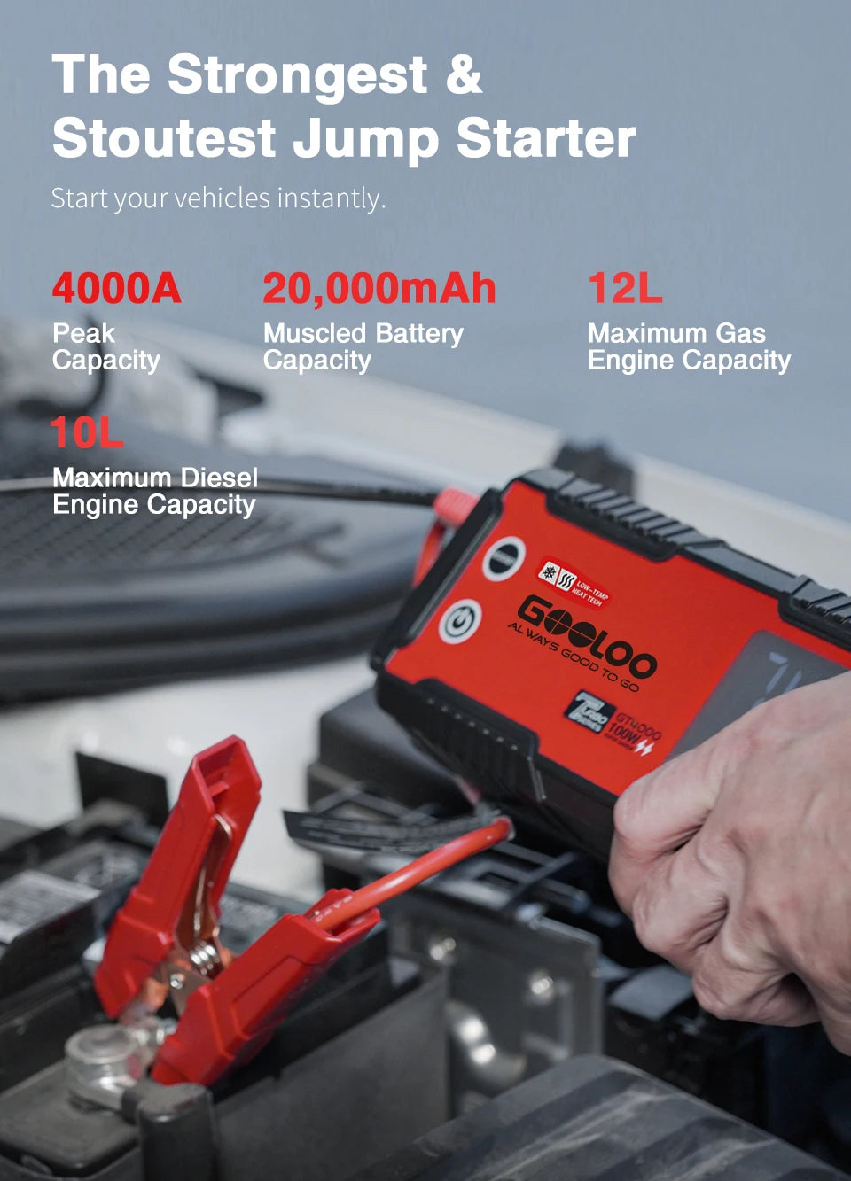 GOOLOO 12V Car Jump Starter 4000A Car Battery Starter 20000mAh Portable Power Bank Booster Auto Starting Device Emergency Start