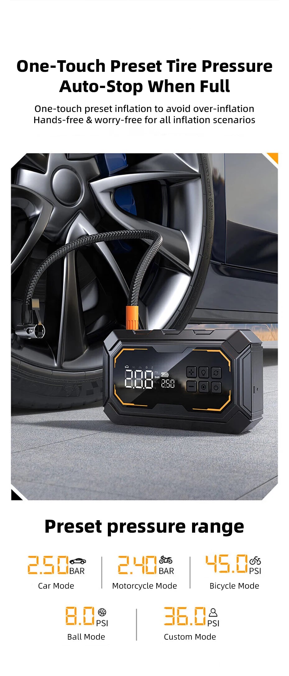 Vyvylabs Car Jump Starter with Air Compressor 150PSI Tire Inflator 4In 1 Emergency Battery Starter Power Bank LED Flashlight 12V