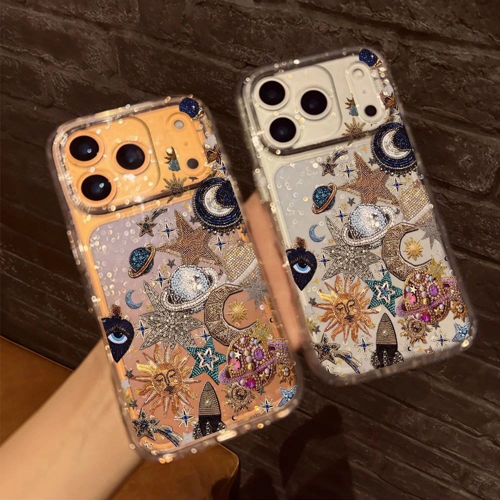 Luxury Stars Moon Clear Glitter Phone Case For iPhone 17 13 16 15 11 12 14 Pro Max 17 Air XR X 16e Case Soft Shockproof Cover