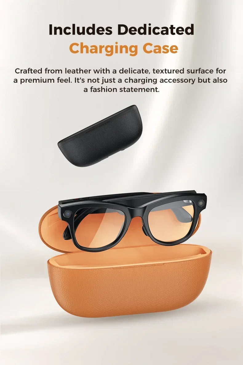 MOGCO Smart AI Glasses, 8MP Camera, Real-time Translation, 3600mAh Charging Case, 43.6g Ultra Lightweight Portable Eyeglasses