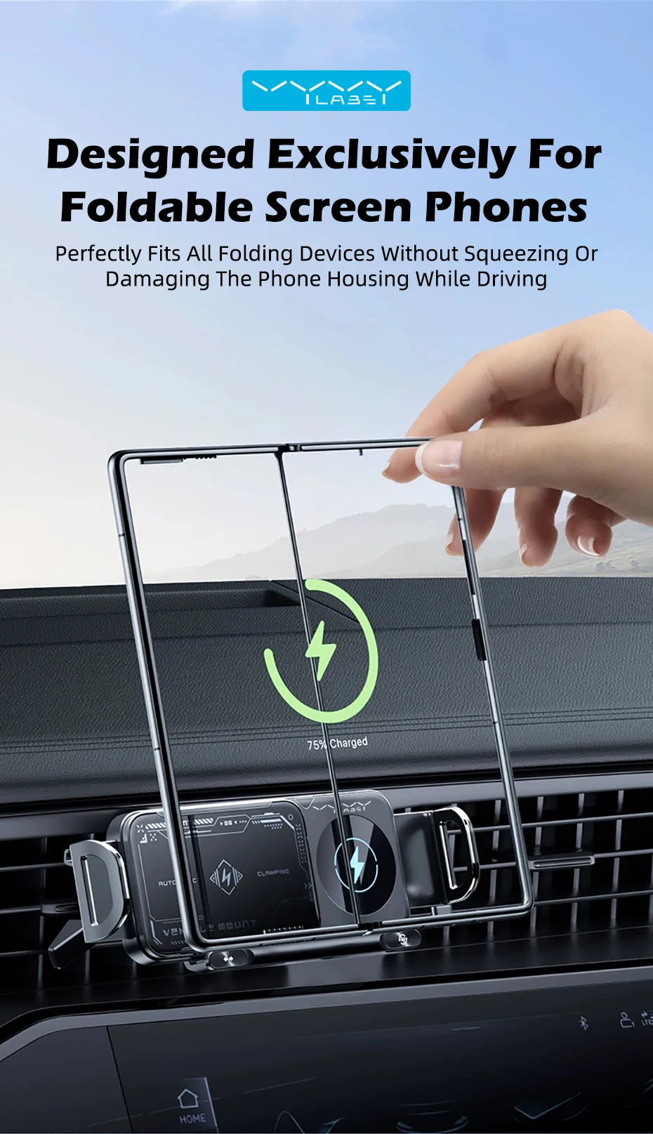 Car Wireless Phone Holder Fast Charging Air Vent Mount Screen Phone Stand for Samsung Galaxy Z Fold 6 5 Flip 4 3 Tablet Holder