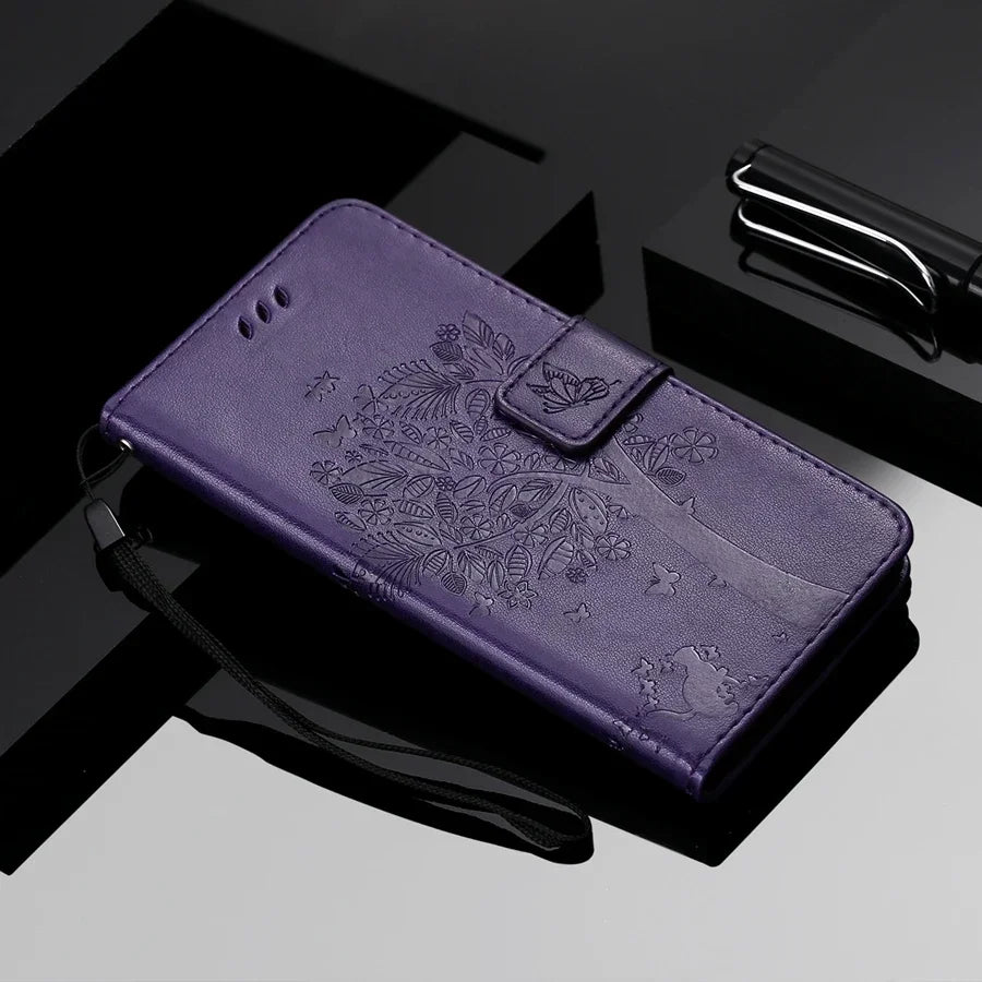Wallet Tree Embossing Flip Leather Case For Samsung Galaxy A07 A15 A16 A17 A35 A36 A55 A56 S25 Edge S24 S23 S22 S21 Ultra S20 FE