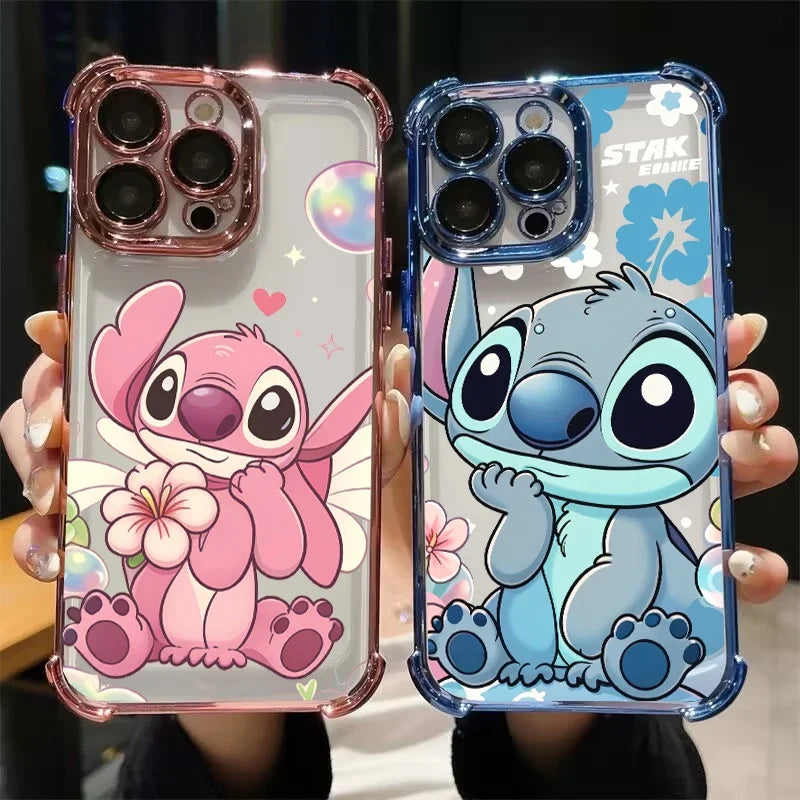 Cartoon Stitch Phone Case For IPhone 17 16 15 14 13 12 Pro Max Plus 16E Fashion Clear Shockproof Plating Cover