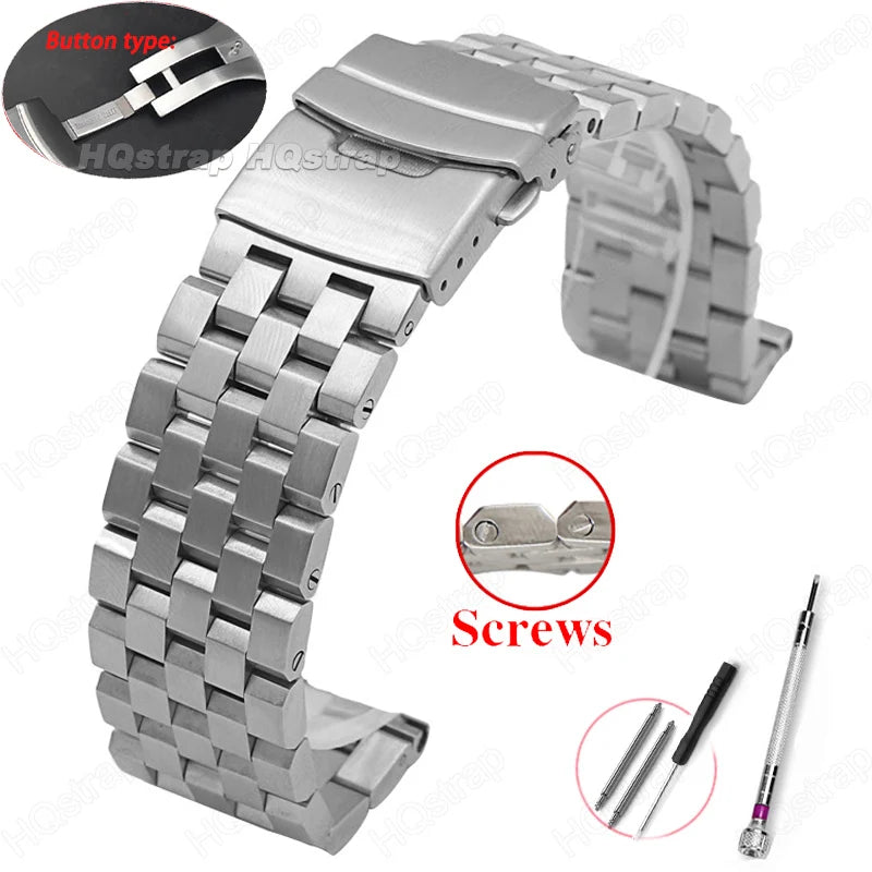 Full Solid Stainless Steel Strap 18mm 20mm 22mm 24mm 26 High Quality Watch Band Flat Interface Wristband with Tool  Accessories