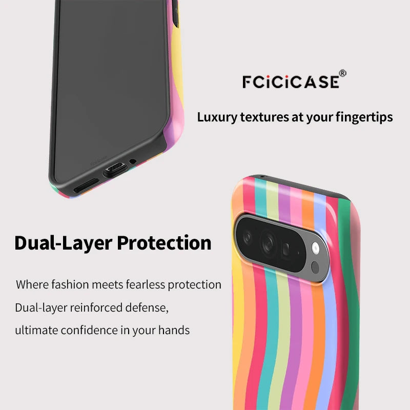 Fcicicase Colorful Lines Print Phone Case For Google Pixel 7A 8A 10A 8 9 10 Pro 10 9 Pro XL 2 in 1 Dual Layer Matte Bumper