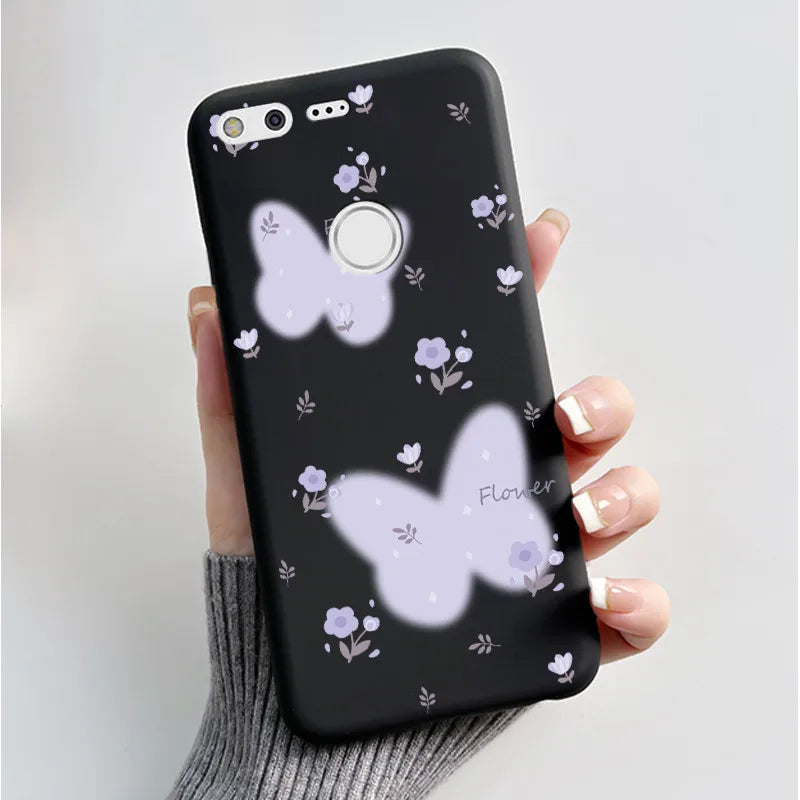 For Google Pixel XL Case Luxury Fashion Butterfly Flowers Black Soft TPU Silicone Back Cover For Google Pixel 1 1XL Phone Cases