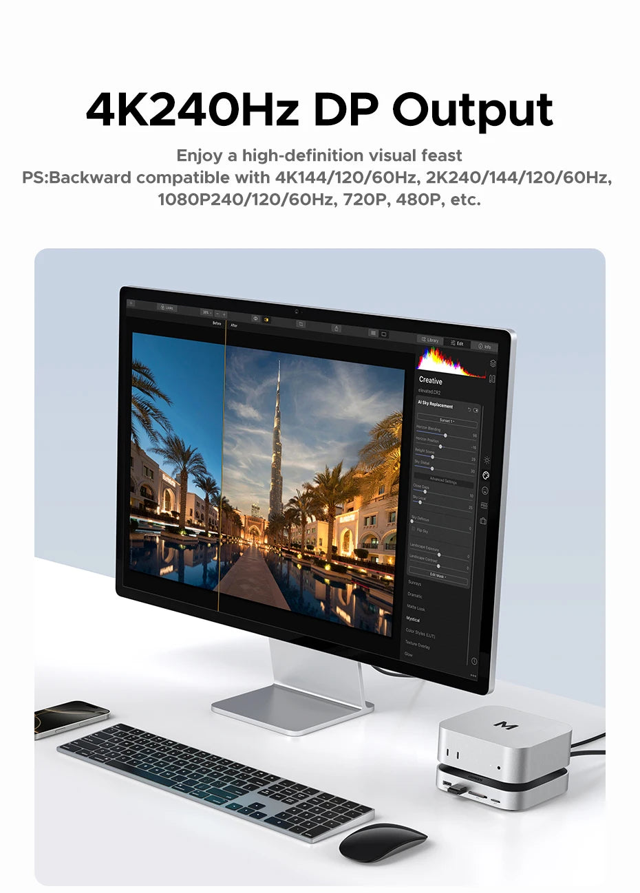 UGREEN Mac Mini Docking Station USB HUB Type-C to DP 4K240Hz M.2 NVMe SSD Slot 10Gbps SD&TF 3.5MM for Mac Mini M4/M5Pro/M6Stand