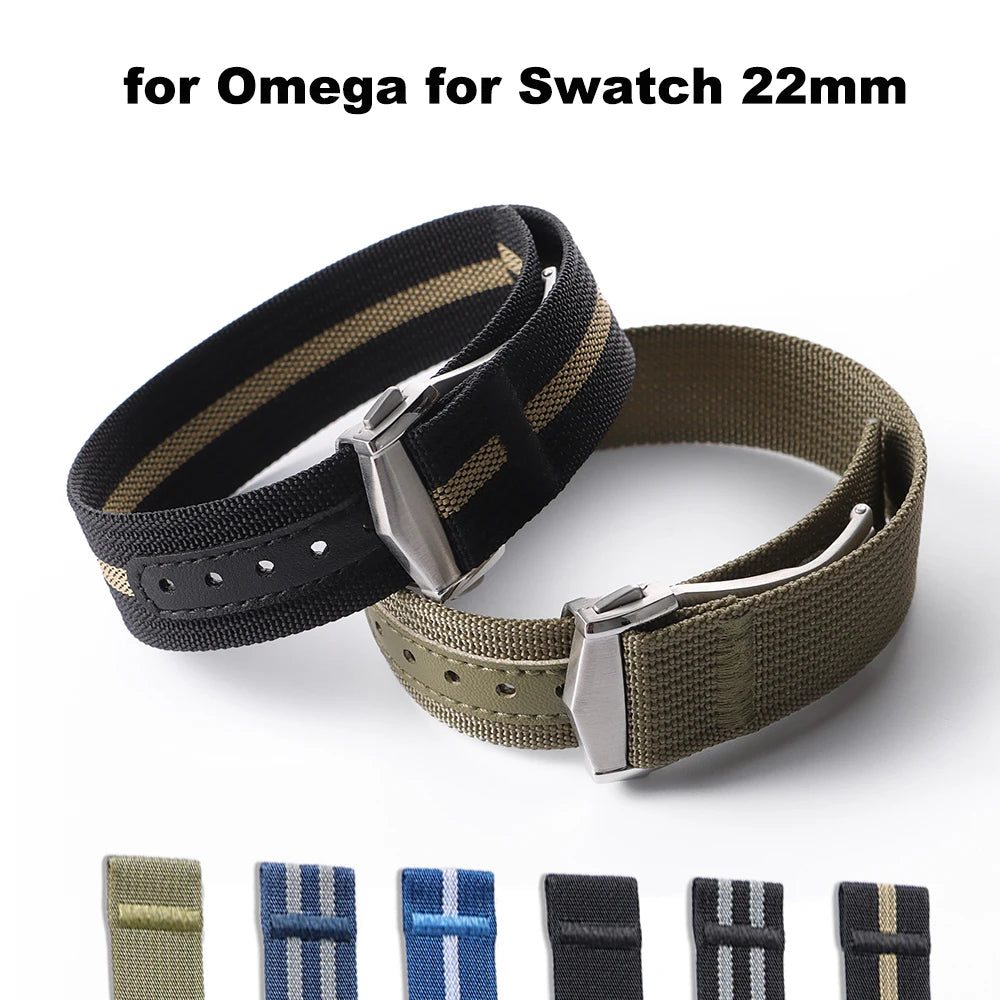 20mm Canvas Nylon Watch Strap For Omega for Swatch For Seiko Men Women Sport Washable Folding Buckle Watchband Watch Accessories