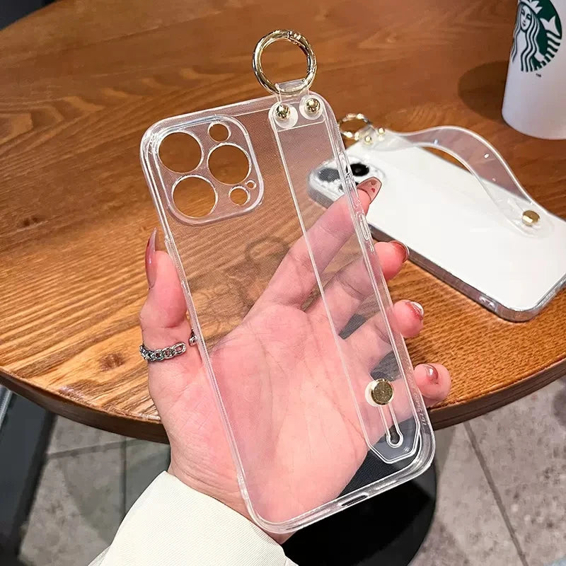 For Samsung Galaxy S20 S21 S22 S23 S24 S25 Plus Ultra FE Edge Transparent Case Wrist Strap Holder