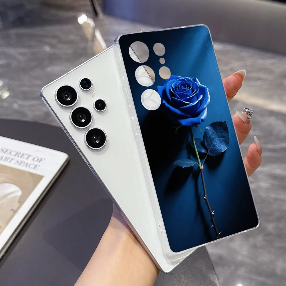 Single Blue Rose Phone Case for Samsung Galaxy S26 S25 S24 S23 S22 S21 S20 FE Plus Lucency TPU Protection Cover