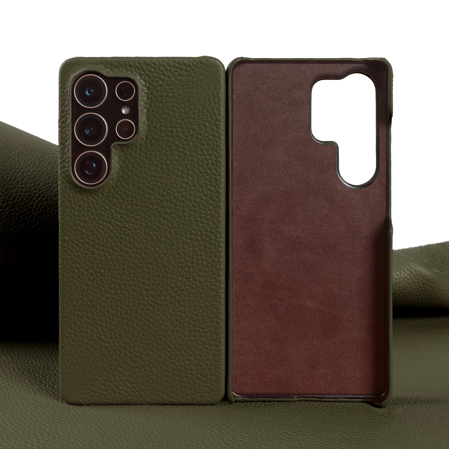 Lychee Grain Genuine Leather Case For Samsung Galaxy S25 Ultra S24 FE S23 Plus S22 S21 Ultra Phone Case Half Wrapped Back Cover