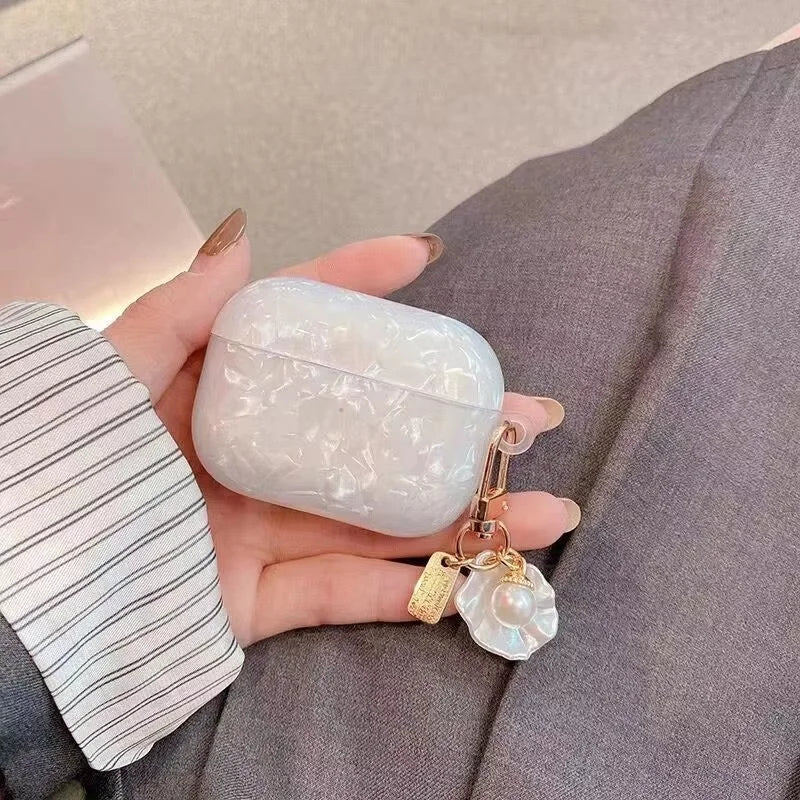 Pearl Earphone Protective Case For Apple AirPods 4 3 Pro 2 1 Case Silicone Headphone Cover With Keyring For Air Pods 3rd 4th Gen