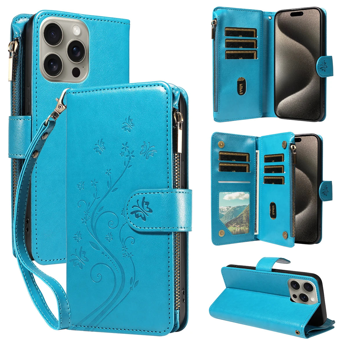 Multi-function Embossed Zipper Phone Case for Iphone 16promax 15 14 13 12 11 7 8 X XS XR PU Leather Flip Wallet Wallet Case