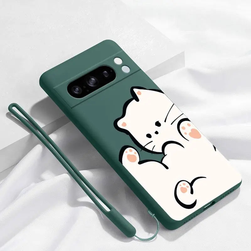 Pixel 8Pro Fluffy Kitten Bracelet Silicone Phone Case For Google Pixel 8Pro 3XL 3A 4 4A 8 8A 5 7 7A 9 9Pro 9ProXL 6A Cover