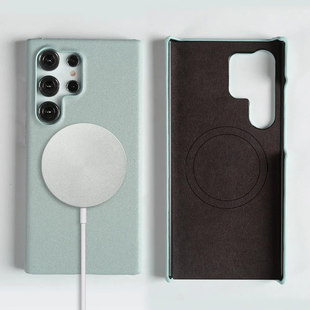 Handmade Premium Genuine Leather Magnetic Case For Samsung Galaxy S25 Ultra Case S24FE S23 S22 S21 S20 Note20Ultra Magsafe Cover