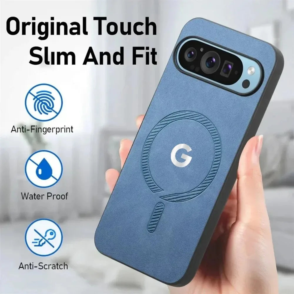 Fashion Skin-friendly Leather Slim Case For Google Pixel 10 9 Pro XL 8 7 9A 8A 7A Magnetic Charge Full-Pack Shockproof Cover