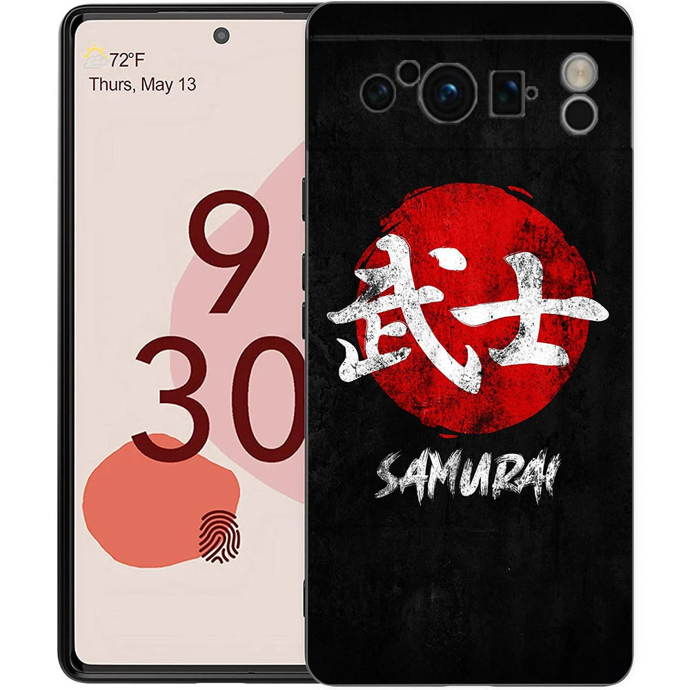 Japanese Bushido Samurai Phone Case For Google Pixel 10 9 8 7 6 Pro XL 9A 8A 6A 7A 5G Soft Shockproof TPU Black Cover