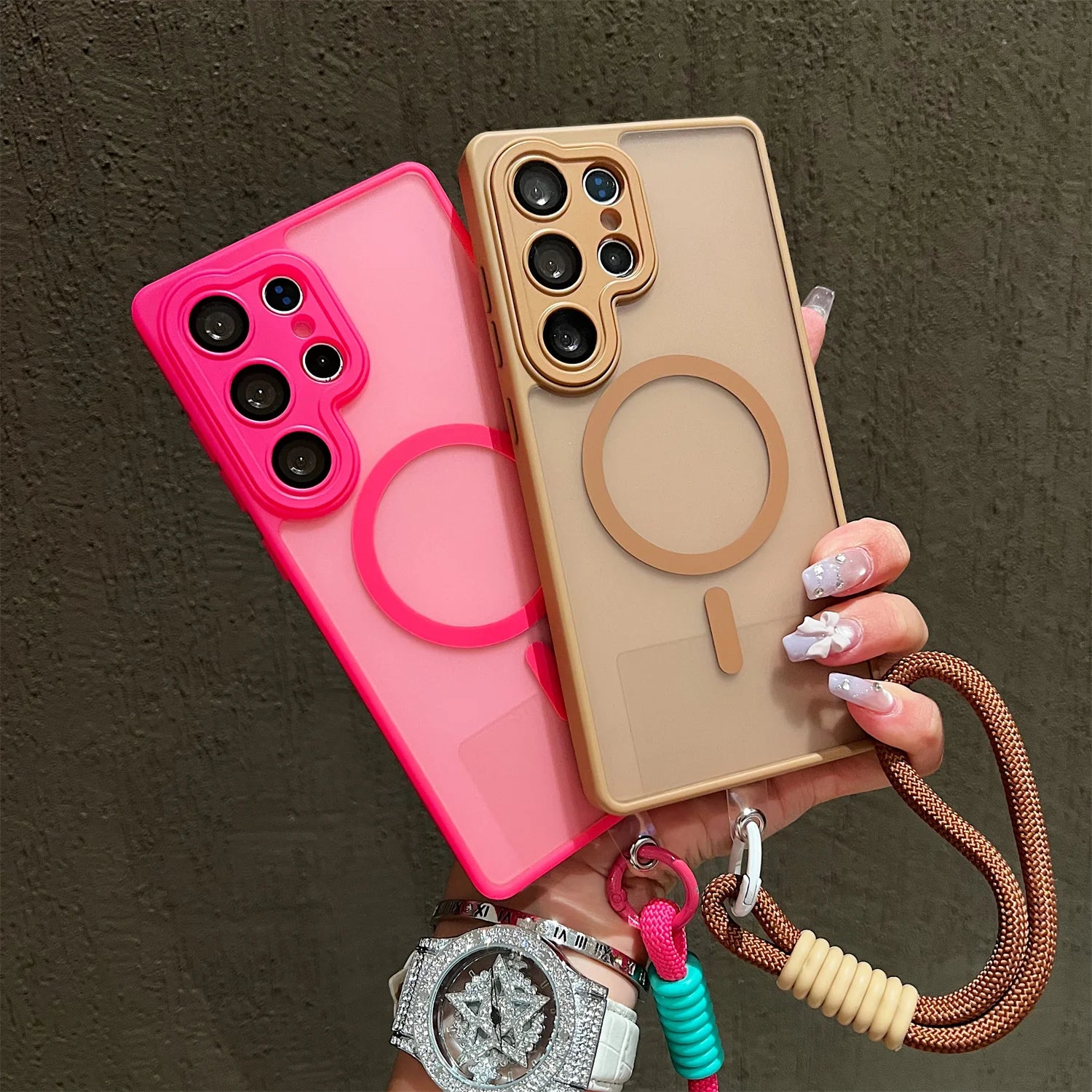 Matte Translucent With Lanyard Magnetic Case for Samsung Galaxy S26 S25 S24 S23 UItra Plus S24 25FE Magsafe Wireless Charge Cove