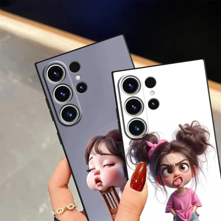 Cartoon Girl Pattern Case for Samsung Galaxy S26 S10 S9 S20 Note 20 Ultra 8 9 10 S21 FE S23 S24 Plus S25 Ultra Funda Phone Cover