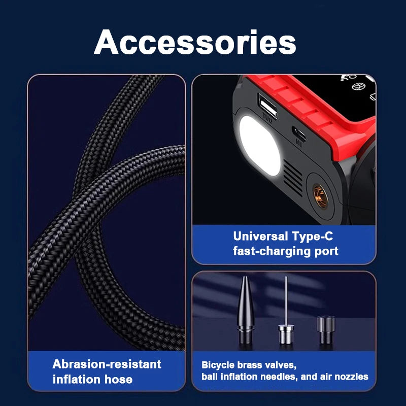 Car Jump Starter 1800A/600A 12V Car Tire Inflator Portable Charger Petrol Diesel Auto Starting Device Booster Emergency Starter