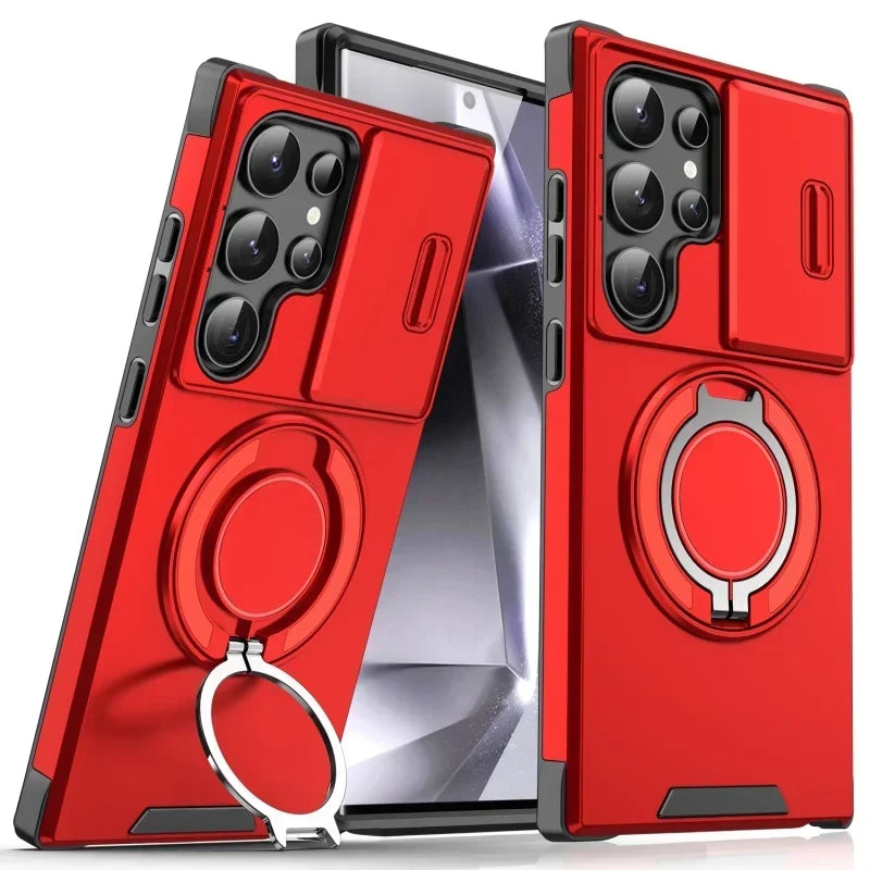 Case For Samsung Galaxy S26 S25 S24 S23 S22 S21 Ultra S24FE S25EDGE Slide Camera Protect Magnetic holder Armor Shockproof Cover