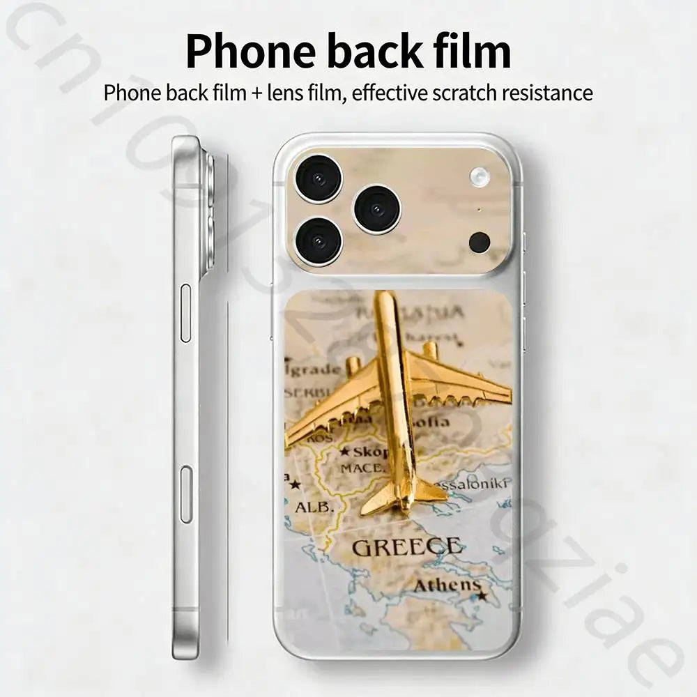 Airplane Map   For iPhone 17 pro Max /17 pro Full Cover Decal Skin Wrap 3D Colorful Rear Protective Sticker Film