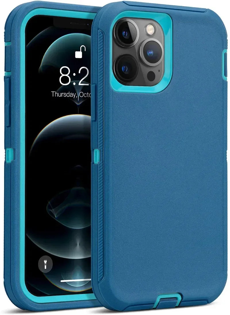 3 in 1 Military Armor Shockproof Phone Case For IPhone 16 15 14 13 12 11 Pro Max 14Plus XS XR Otter Case Box Belt Clip Cover