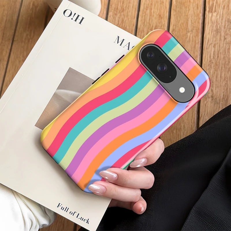 Fcicicase Colorful Lines Print Phone Case For Google Pixel 7A 8A 10A 8 9 10 Pro 10 9 Pro XL 2 in 1 Dual Layer Matte Bumper