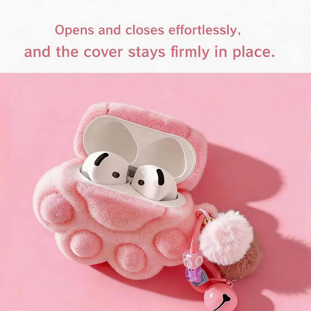 Pink Cat Paw Plush For AirPods Case Cute Furry Soft Protective Cover for AirPods Pro 2 Pro 3 AirPods 4 Kawaii Earbuds Case