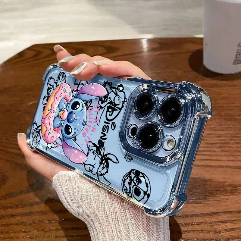 Cartoon Stitch Phone Case For IPhone 17 16 15 14 13 12 Pro Max Plus 16E Fashion Clear Shockproof Plating Cover