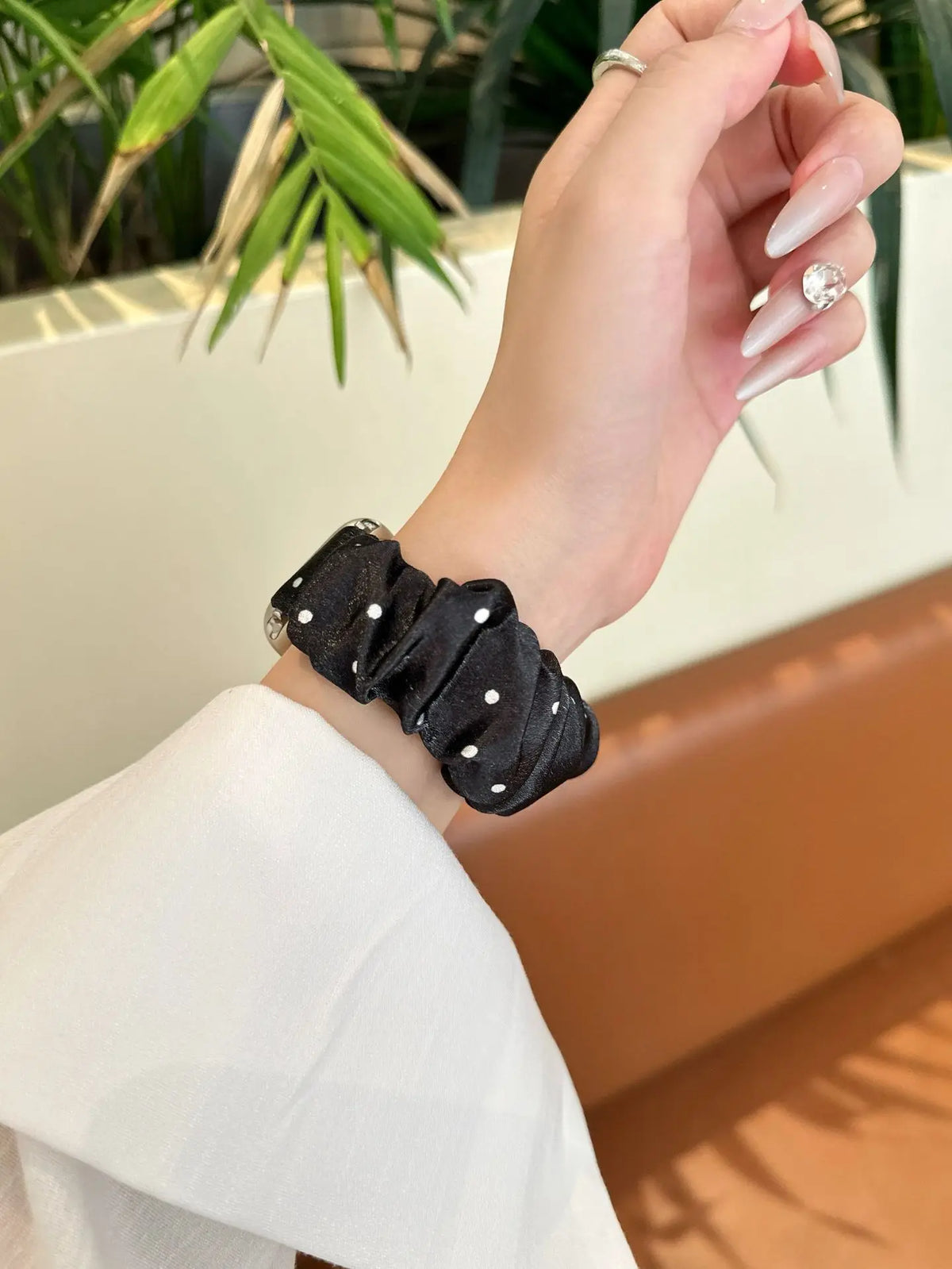 Stretchy Scrunchie Wristband for All Range of Apple Watch Series Colorful Dotted Pattern Satin Scrunchie Strap