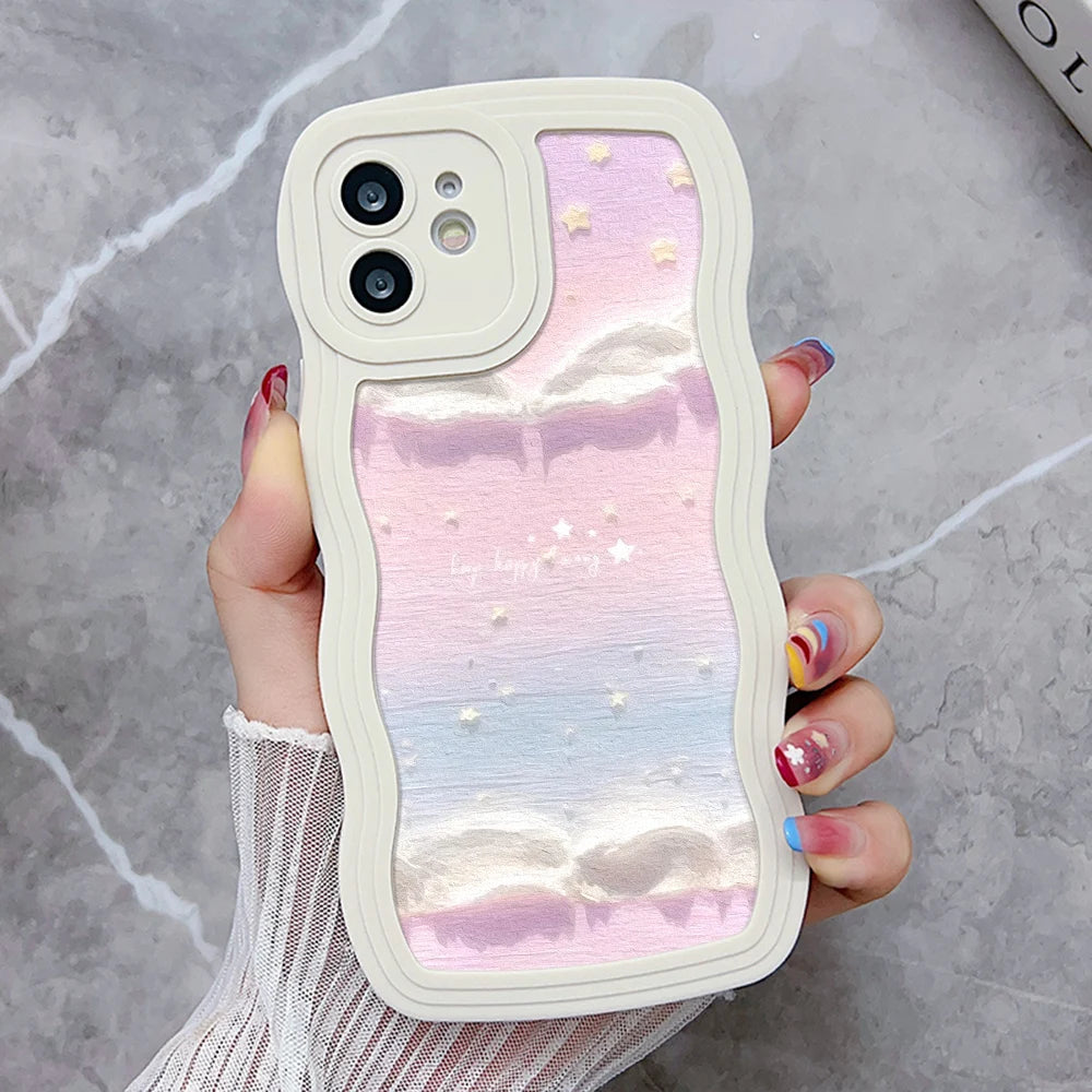 Silicone Phone Case For iPhone 11 6s 16 Plus 13 15 14 Pro Max 12 XR Wave Shockproof Soft Love Heart Cover Funda