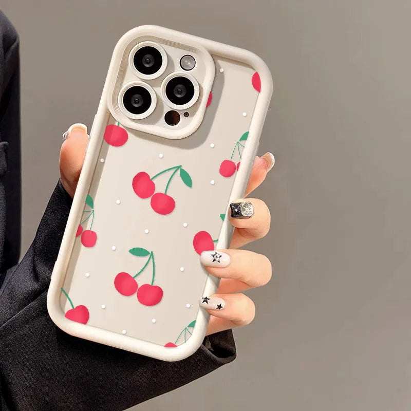 Red Cherry Phone Case For iPhone 13 17 Pro Max Case iPhone 11 16 15 14 Plus 12 16Pro XS Max XR X Cases Soft Silicone Back Cover