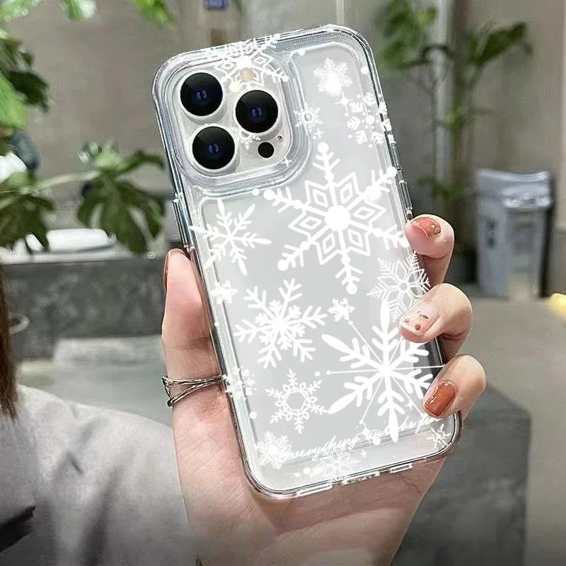 Christmas Winter Snowflake Shaped Pattern Soft Cover For iPhone 17 16E 16 15 14 Plus 13 12 11 Pro MAX 17 Air Phone Case