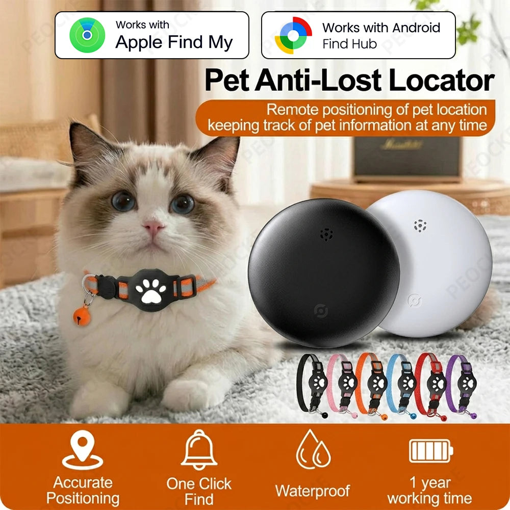 Dual System Pet Smart Tracker Tag With Cat Collar Android/iOS Anti-Lost GPS Tracker Works With Apple Find My /Google Find Hub