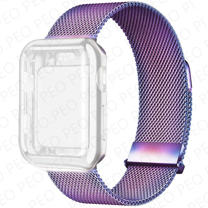 Case+Milanese Loop For Apple Watch Band 44mm 45mm 38mm-42mm-41mm 40mm Metal Magnetic bands iwatch Series 9 8 7 6 5 4 3 SE Strap