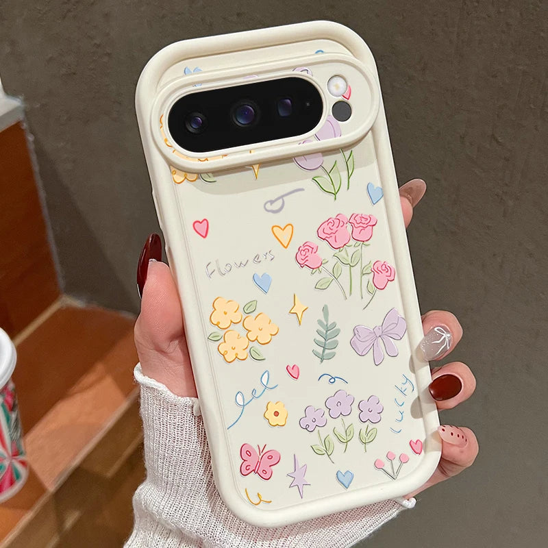 INS Cartoon Flowers Soft TPU Phone Case For Google Pixel 8 Pro 8A 9 Pro XL 7A Shockproof Silicone Cover For Pixel 9 8 7 Pro