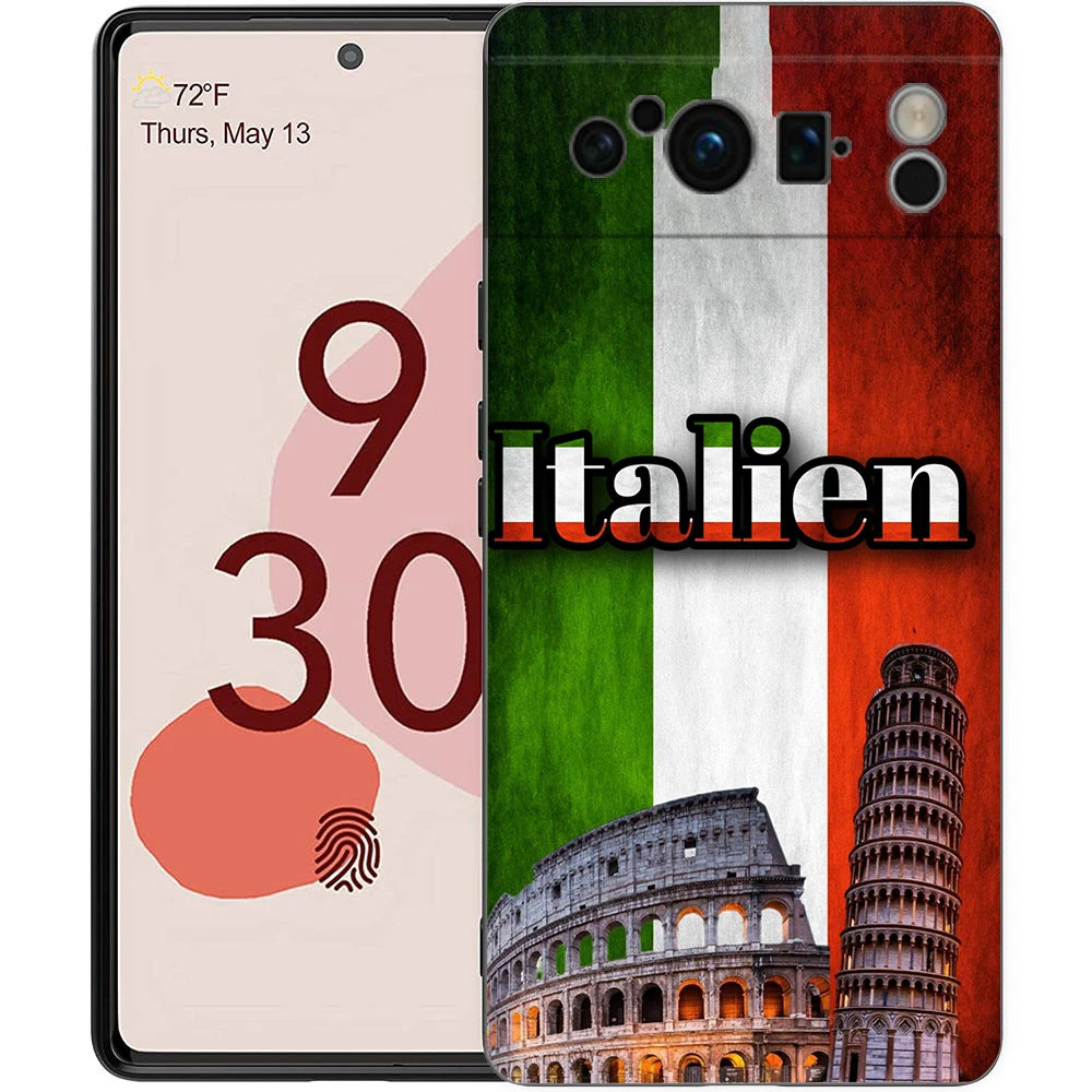 Italian flag Phone Case For Google Pixel 10 9 8 7 6 Pro XL 9A 8A 6A 7A 5G Soft Shockproof TPU Black Cover