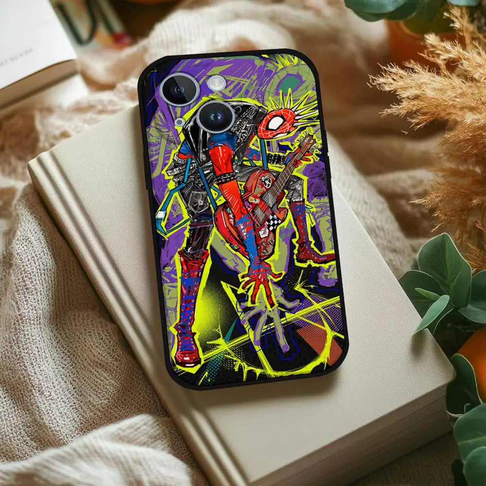 S-Spiderman Punk Style Phone Case For IPhone 1716 15 14 13 Pro Max 11 12 Mini X Xs XR Black Silicone Cover