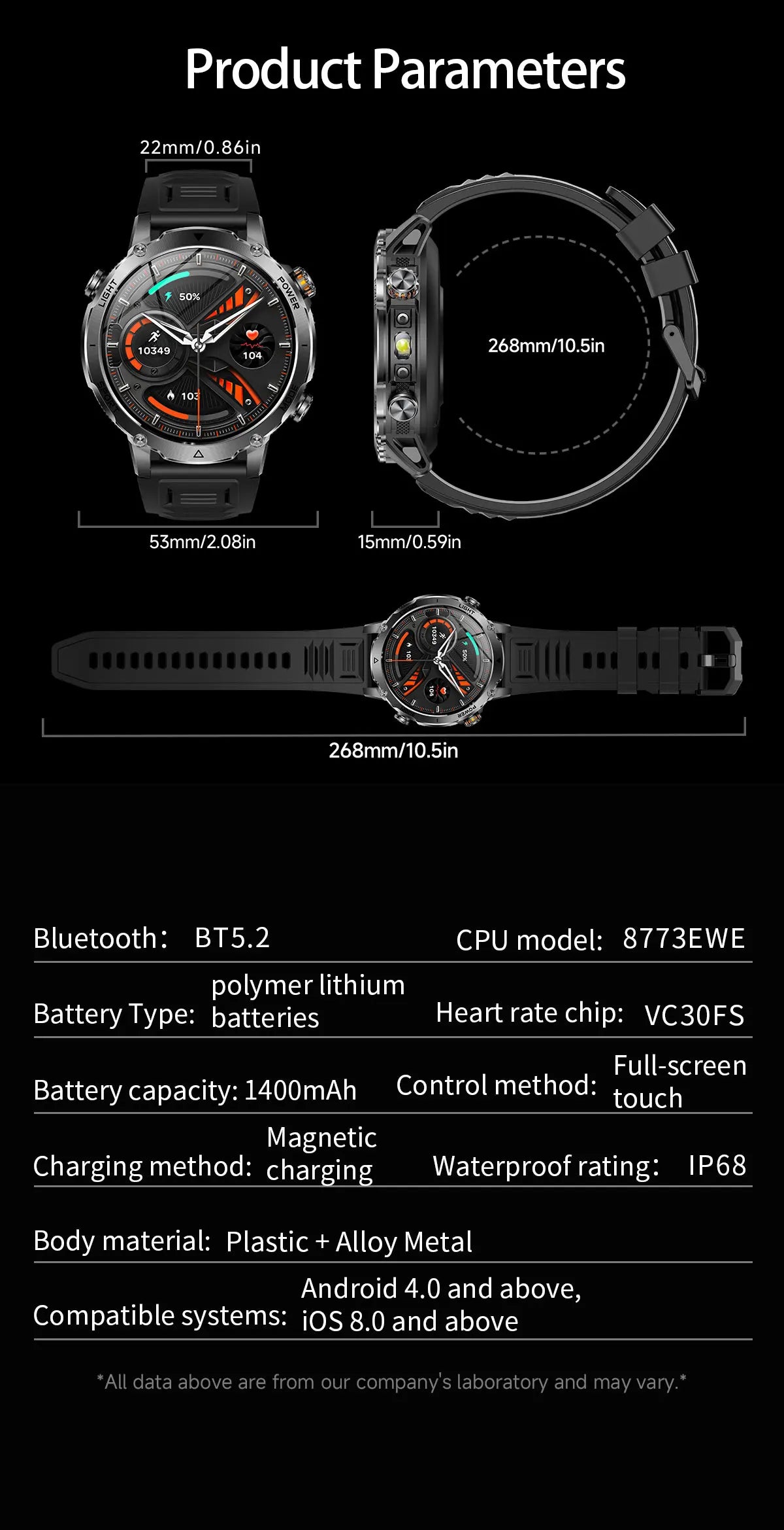 2026 New TANK Ultra 1400mAh Battery Military Smart Watch 10ATM Waterproof Heart Rate Tactical LED Flashlight Men Sports Bracelet