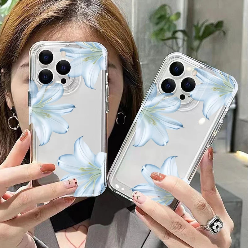 Phone Case for iPhone 11 12 13 14 15 16 17 Pro Max XS X XR 7 8 Plus 16E 17 Air Fashionable And Exquisite White Lily Flower Cover