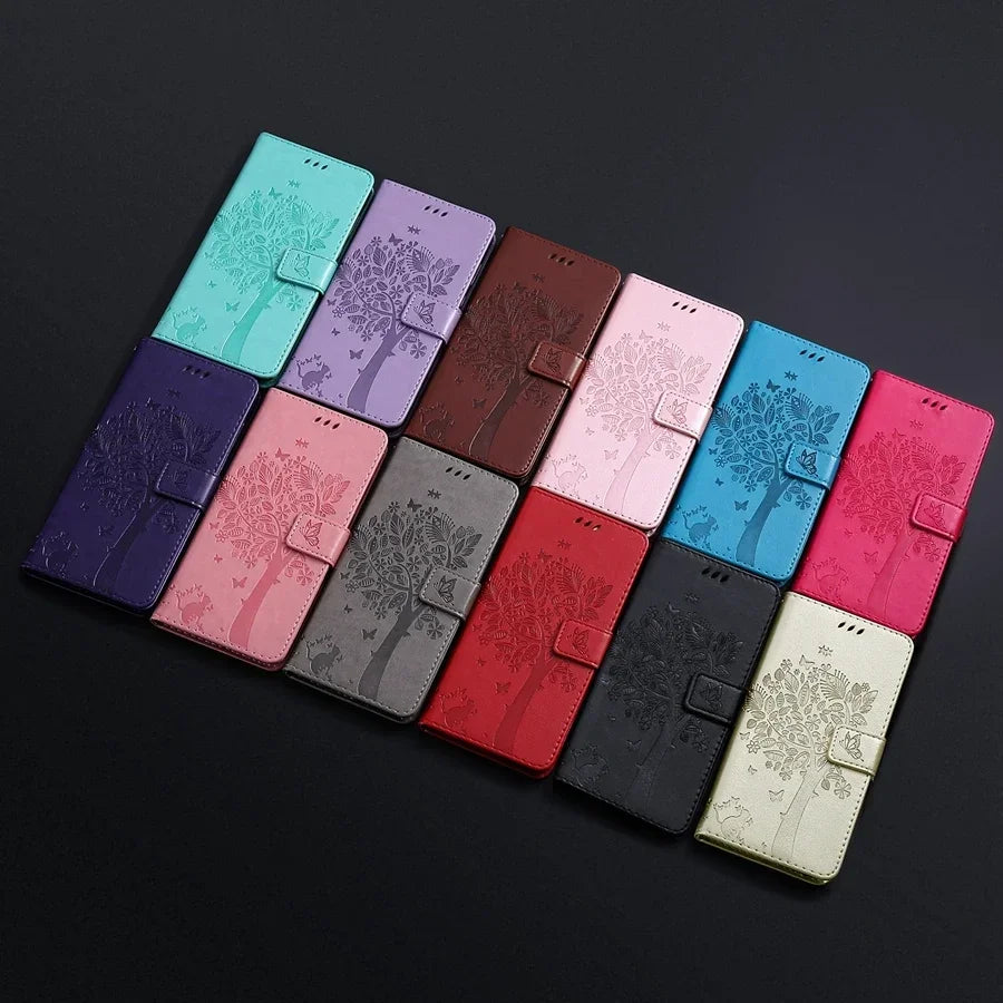 Wallet Tree Embossing Flip Leather Case For Samsung Galaxy A07 A15 A16 A17 A35 A36 A55 A56 S25 Edge S24 S23 S22 S21 Ultra S20 FE