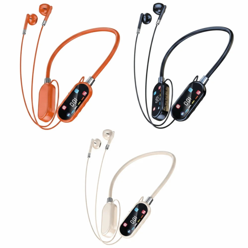 Wireless Wireless Earphones Long Battery Life HiFi Stereo Neckband Headphones LED Display Screen Noise Reduction