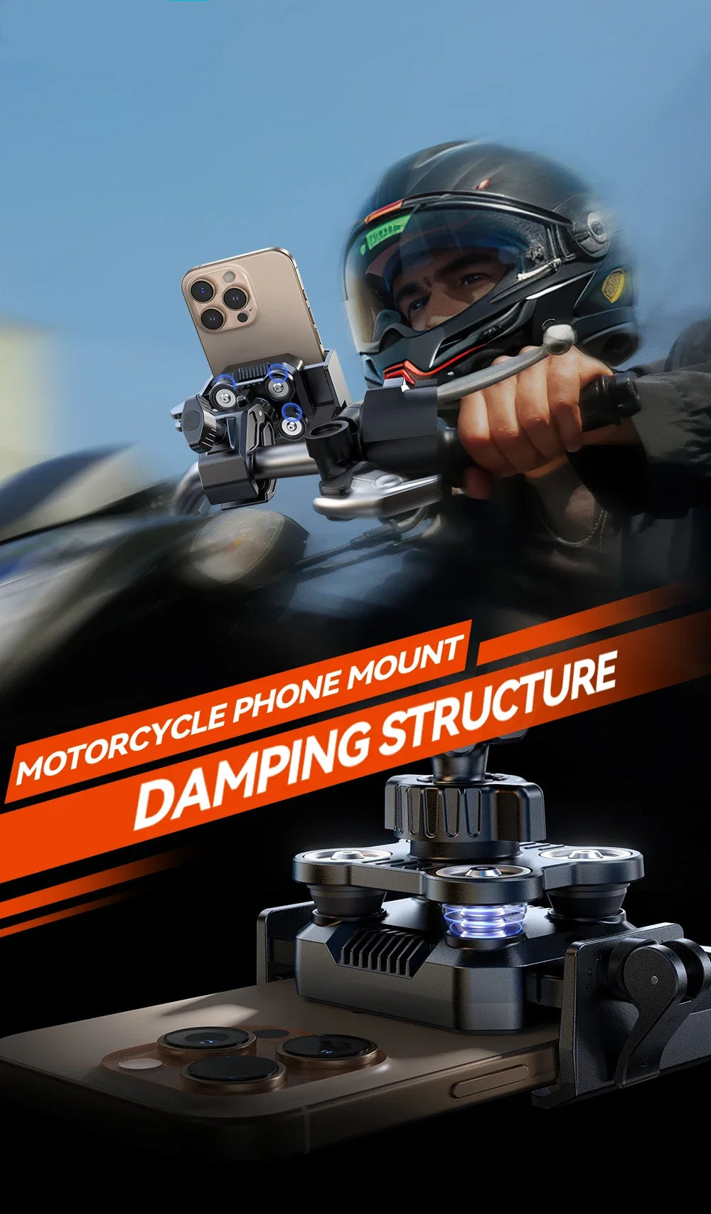 Motorcycle Phone Mount Holder Dual Vibration Dampener Universal Bike Bicycle Phone Mount for 4.7''-7'' Phones