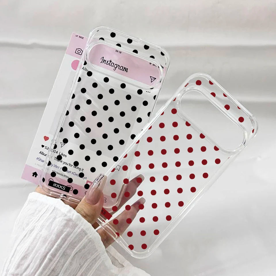 INS Korea Cute Wine Red Black Polka Dots Phone Case For Google Pixel 9 Pro XL 10 8 Pro 6 7 7A 8A 5G Clear Soft TPU Cover Fundas