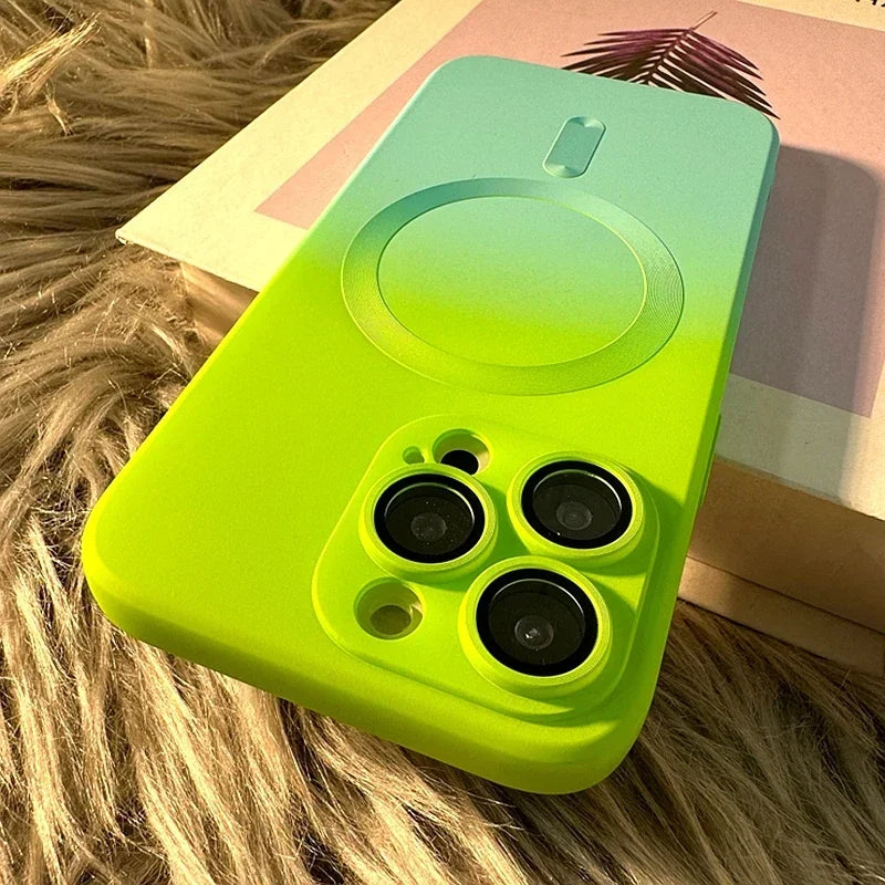 Luxury For Magsafe Wireless Charge Gradient Pattern Phone Case For iPhone 17 11 12 13 14 15 16 Pro Max Magnetic Silicone Cover