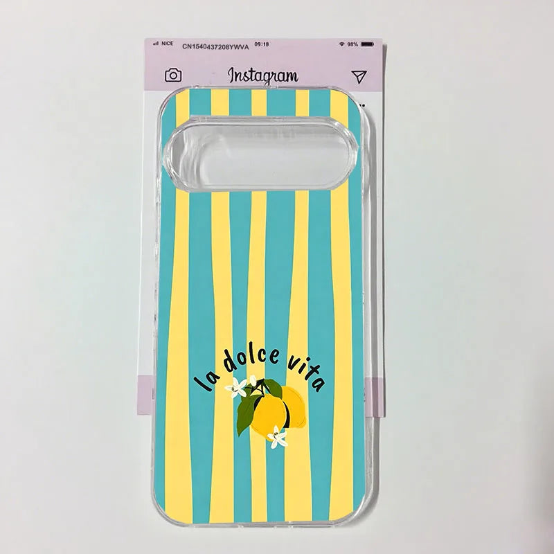 Cute Summer Fruit Lemon Clear Phone Case For Google Pixel 10 9 Pro XL 8A 8 Pro 6 7 7A 5G Colorful Striped Soft TPU Cover Shell