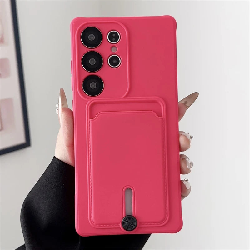 Soft Silicone Case For Samsung S25 S24 S23 S22 S21 Ultra Plus FE Wallet Card Holder Case For Samsung A56 A55 A72 A36 A53 A35 A54