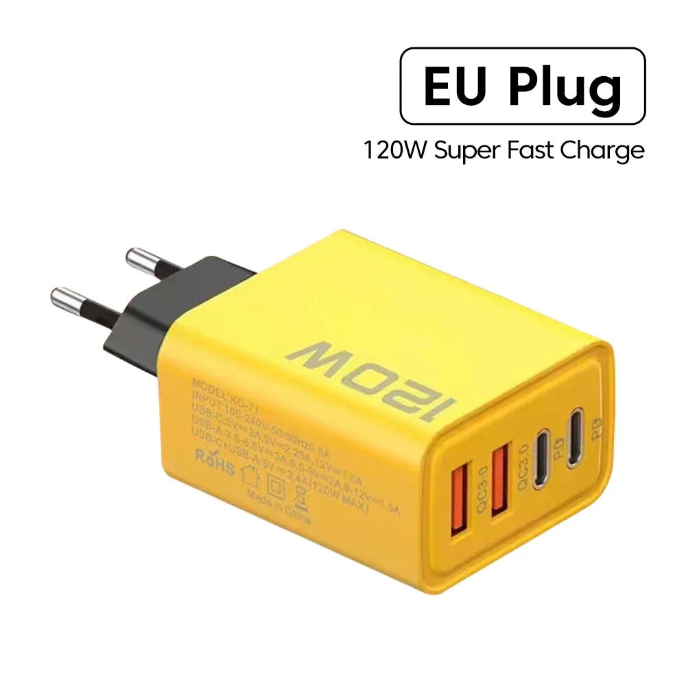 Total 120W 1/2/3 Pcs Fast Charger Type C Quick Charge 3.0 USB Charger Adapter For iPhone Samsung Xiaomi PD Fast Charging Plug